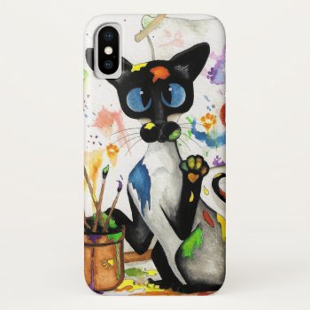 Siamese Artist Cat Art By Bihrle Iphone Xs Case by AmyLynBihrle at Zazzle
