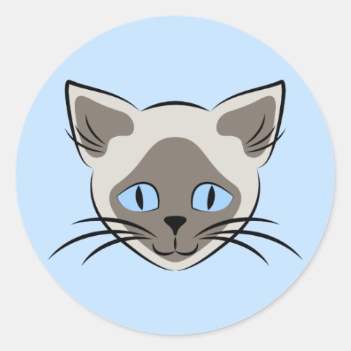 Siamese Blue Eyed Cat Face Dark on Light Graphic Classic Round Sticker
