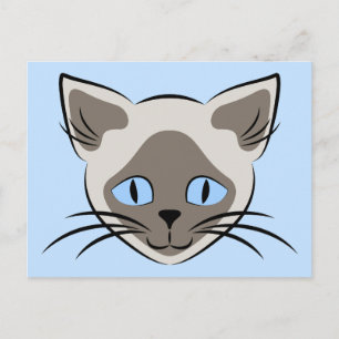 Siamese Blue Eyed Cat Face Graphic Art Postcard