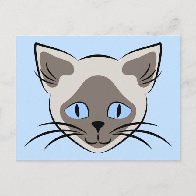 Siamese Blue Eyed Cat Face Graphic Art Postcard (Front)