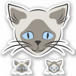 Siamese Blue Eyed Cat Face Graphic Art Sticker