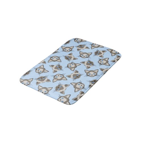 Siamese Blue Eyed Cat Faces Graphic Art Pattern Bath Mat