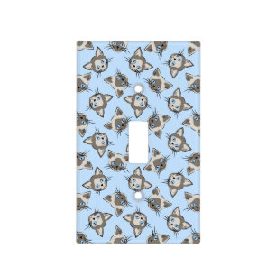Siamese Blue Eyed Cat Faces Graphic Art Pattern Light Switch Cover