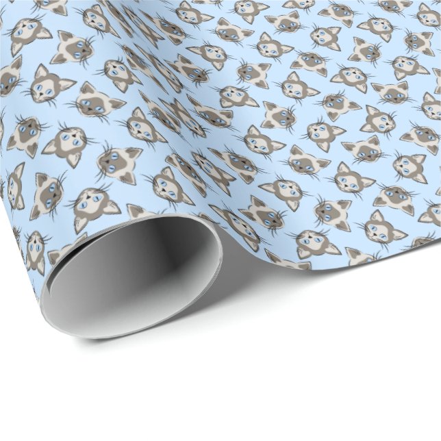 Siamese Blue Eyed Cat Faces Graphic Art Pattern Wrapping Paper (Roll Corner)