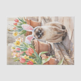 Siamese Bunny Cute Easter Cat with Tulips Tissue Paper