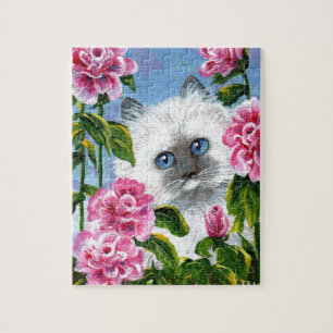 Siamese Burmese Ragdoll Cat Roses Creationarts Jigsaw Puzzle