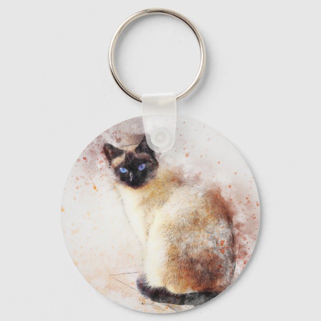 Siamese Cat Abstract Elements Keychain (Front)