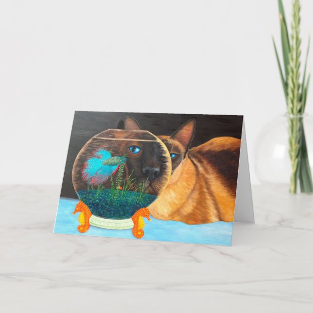Siamese Cat and Betta Fish Card (Front)