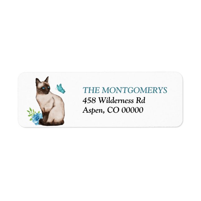 Siamese Cat and Blue Butterfly Return Address Label (Front)