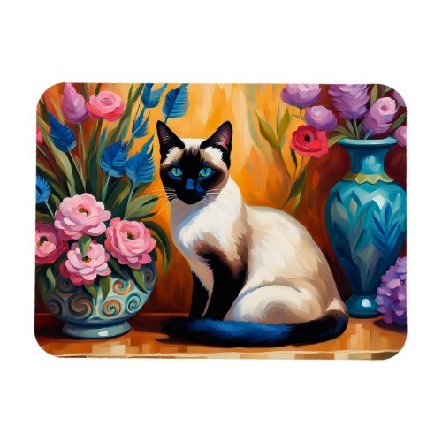 Siamese Cat And Bouquets in Vases watercolor Magnet