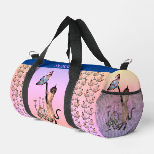 Siamese Cat And Butterfly Personalized Duffle Bag