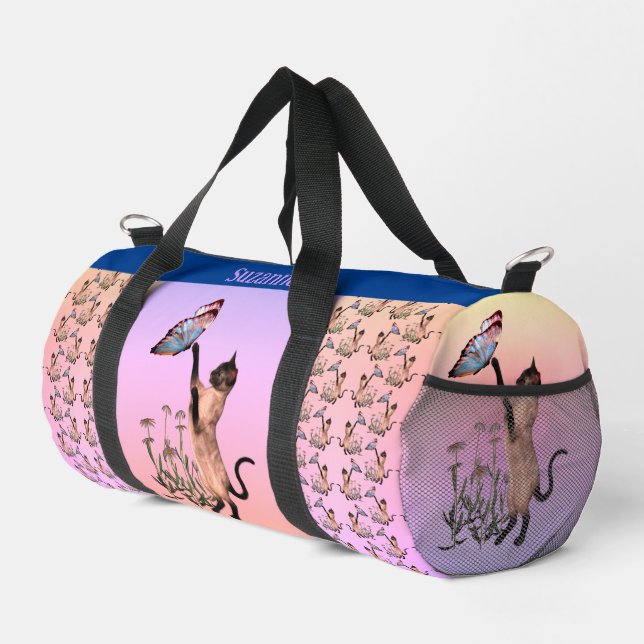 Siamese Cat And Butterfly Personalized Duffle Bag (Right Corner)