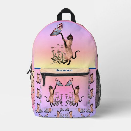 Siamese Cat And Butterfly Personalized Printed Backpack