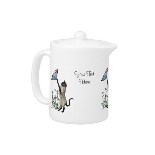 Siamese Cat And Butterfly Personalized Teapot