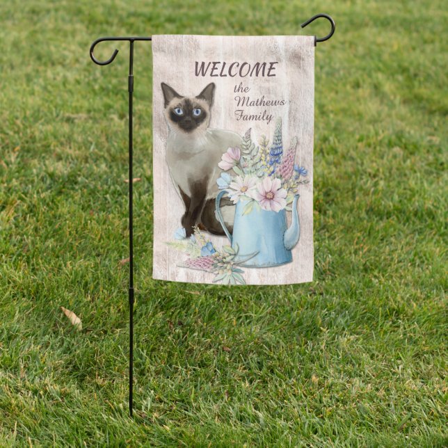 Siamese Cat and Flower Pot Welcome Garden Flag (In SItu)