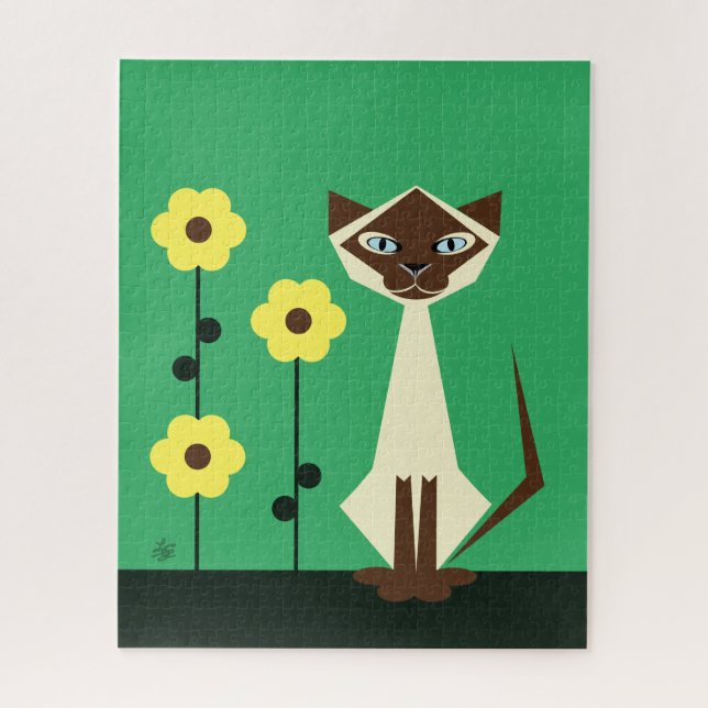 Siamese Cat And Flowers Jigsaw Puzzle (Vertical)
