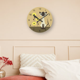 Siamese Cat And Flowers Round Clock