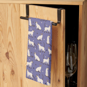 Siamese Cat and Paws Purple Kitchen Towel