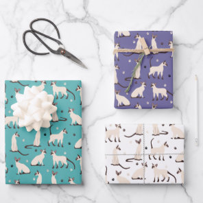 Siamese Cat and Paws Teal Purple White Wrapping Paper Sheets