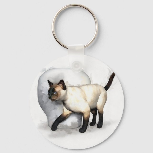Siamese Cat and Vase Portrait Keychain (Front)