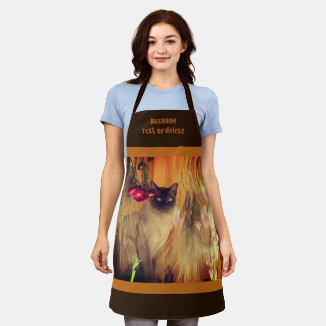 Siamese Cat Animal Art Personalized Apron (Worn)