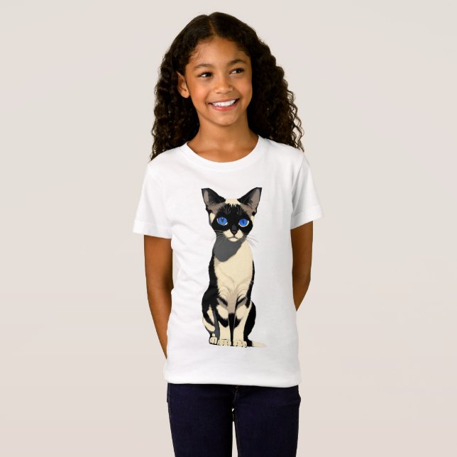 Siamese Cat Art Blue-Eyed Cat Lover Children's T-Shirt (Front Full)