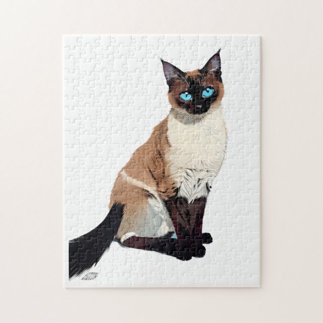 Siamese Cat Art Electric Blue-Eyed Cat Lover Jigsaw Puzzle (Vertical)
