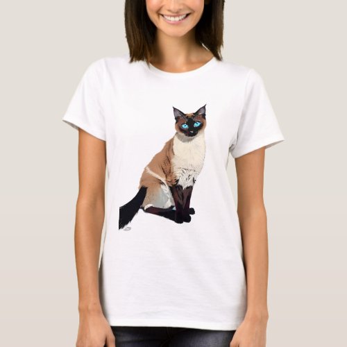 Siamese Cat Art Electric Blue_Eyed Cat Lover T_Shirt