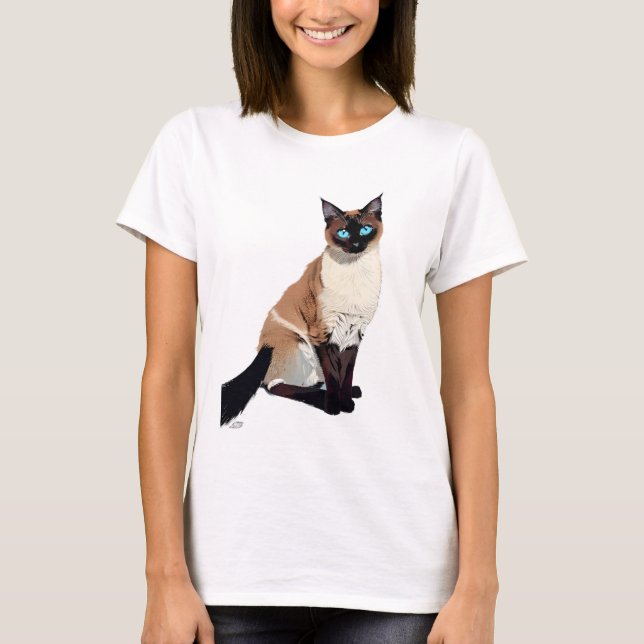 Siamese Cat Art Electric Blue-Eyed Cat Lover T-Shirt (Front)