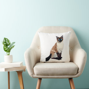 Siamese Cat Art Electric Blue-Eyed Cat Lover  Throw Pillow