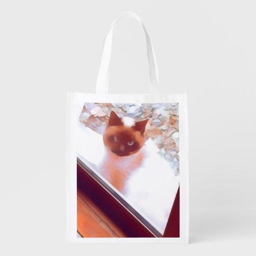 Siamese cat art grocery bag