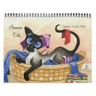 Siamese Cat Artwork by AmyLyn Bihrle Calendar
