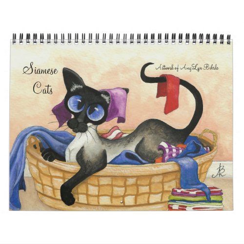 Siamese Cat Artwork by AmyLyn Bihrle Calendar