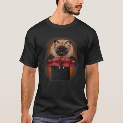Siamese Cat As Boxing Champion In Boxer Gloves T_Shirt