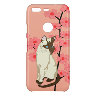 Siamese Cat & Asian Flowers iPhone Case – Peach
