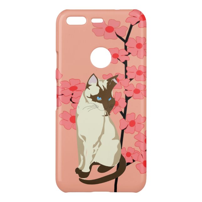 Siamese Cat & Asian Flowers iPhone Case – Peach (Back)