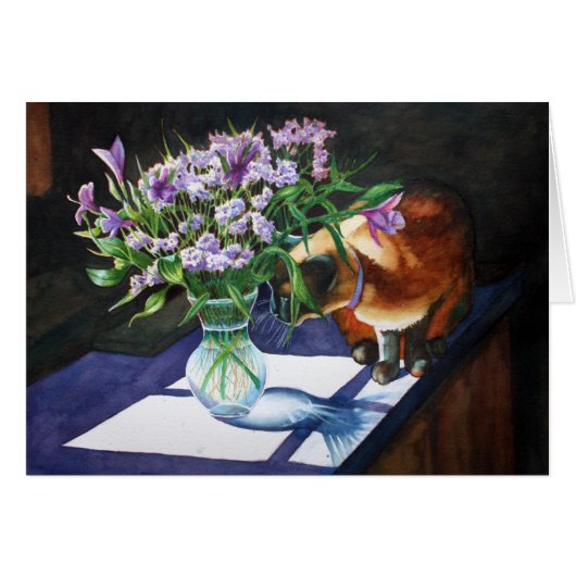 Siamese Cat Attacking Vase of Flowers Cards (Front Horizontal)