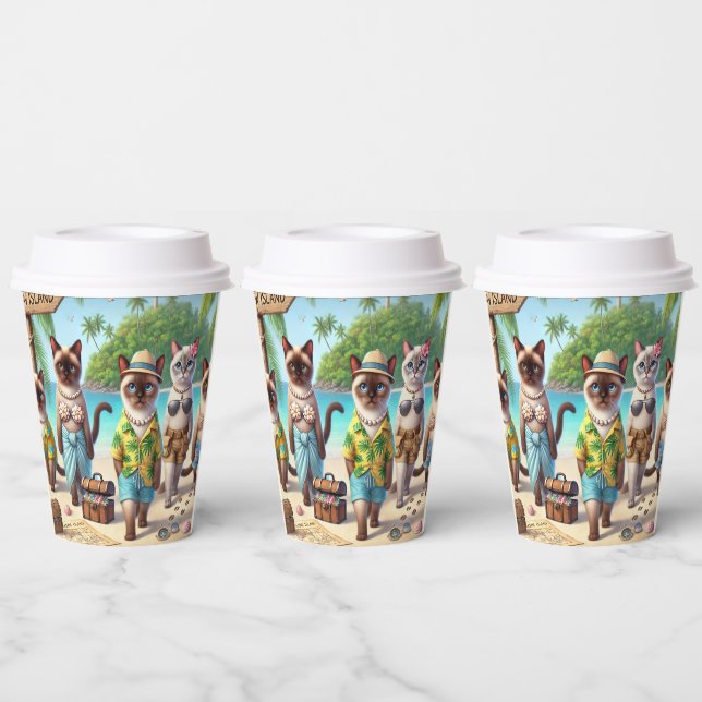 Siamese cat beach  tropical summer vibes cat lover paper cups (Multi)