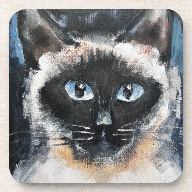 Siamese cat beverage coaster (Front)