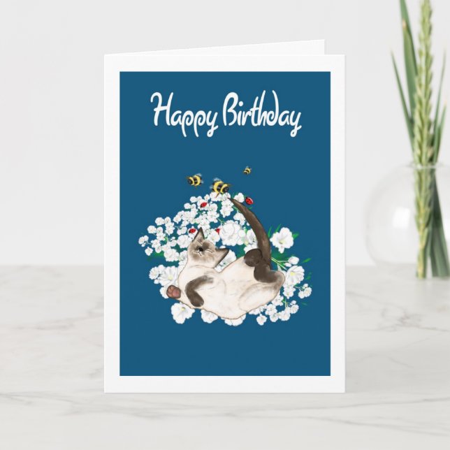 Siamese Cat Birthday Card - Add own greeting (Front)