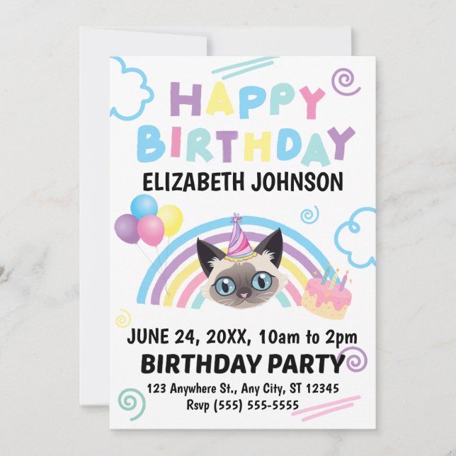 Siamese Cat Birthday Invitation (Front)
