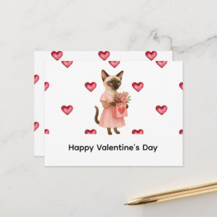Siamese Cat brings roses for Valentines' day Postcard
