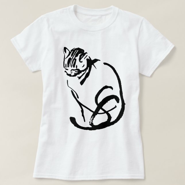 Siamese Cat Brush Drawing Design T-Shirt (Design Front)