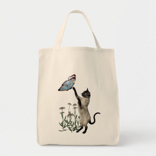 Siamese Cat Butterflies Daisy Flowers Tote Bag