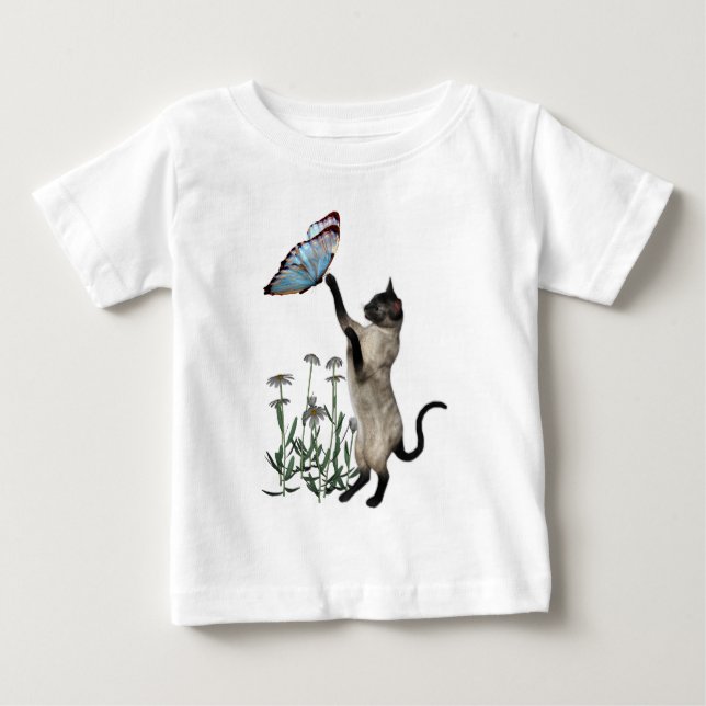 Siamese Cat Butterfly And Daisies Baby T-Shirt (Front)