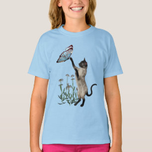 Siamese Cat Butterfly And Daisy Flowers T-Shirt