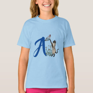 Siamese Cat Butterfly Cute Monogram Initial A T-Shirt