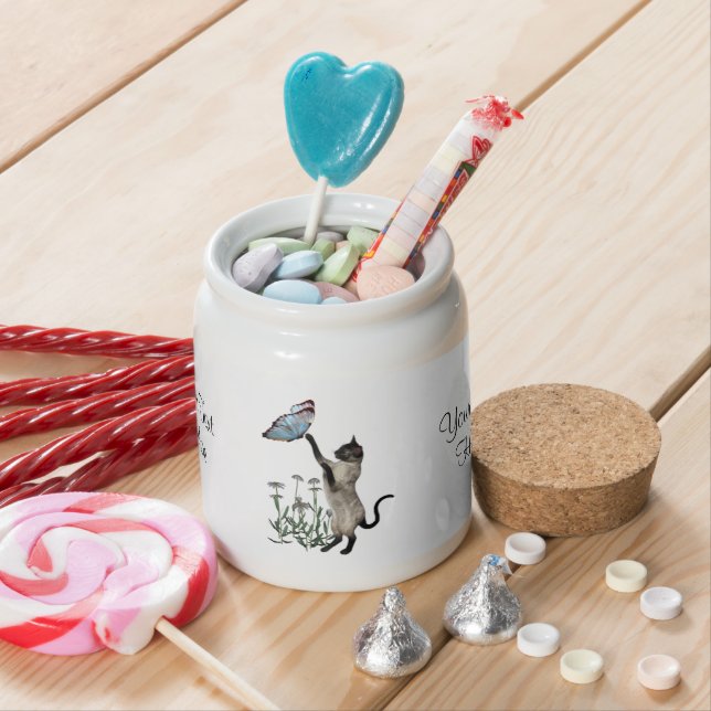 Siamese Cat Butterfly Cute Personalized Candy Jar (In Situ)