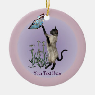 Siamese Cat Butterfly Daisies Personalized Ornamen Ceramic Ornament