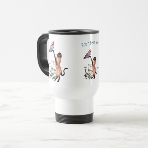 Siamese Cat Butterfly Daisy Personalized  Travel Mug